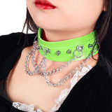 Female Leather Belt Pendant Necklace Gothic Punk Spike Rivets Choker
