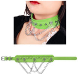Female Leather Belt Pendant Necklace Gothic Punk Spike Rivets Choker