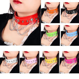 Female Leather Belt Pendant Necklace Gothic Punk Spike Rivets Choker