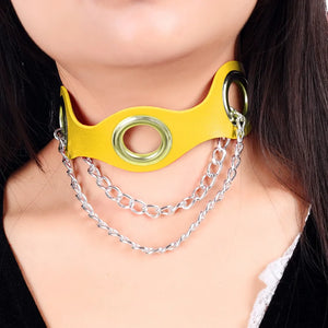 Women's Choker Metal Chain Leather Sword Belt Pendant Necklace