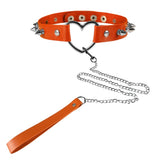 Punk Gothic Collar Leash Heart Rivet BDSM Bondage