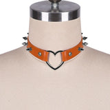 Punk Gothic Collar Leash Heart Rivet BDSM Bondage