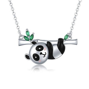 Crystal Panda Necklace Bamboo Pendant for Women Girls Jewelry
