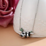 Crystal Panda Necklace Bamboo Pendant for Women Girls Jewelry