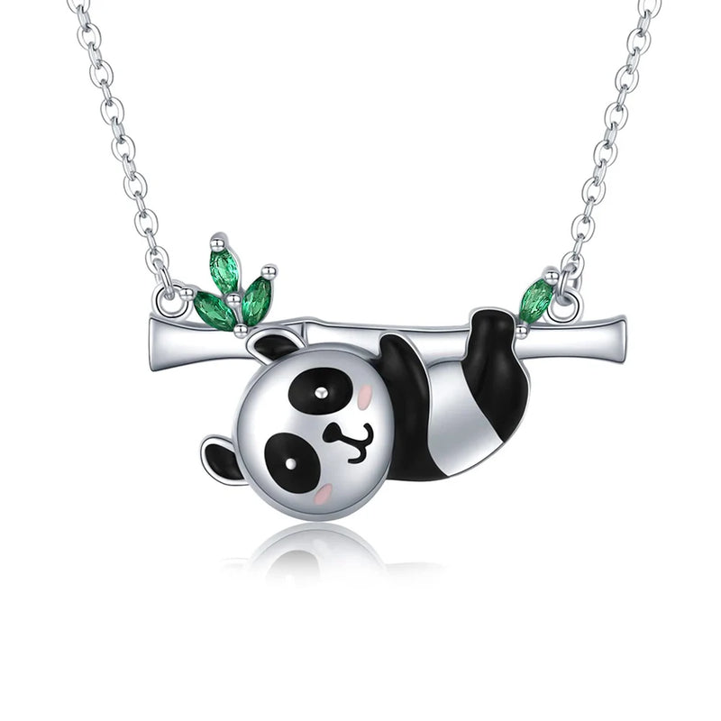 Crystal Panda Necklace Bamboo Pendant for Women Girls Jewelry
