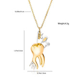 Harong Dental Mirror Toothbrush Pendant Punk Metal Tooth Necklace