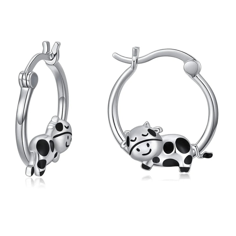 Harong Silver Plated Cow Earrings Girls Mini Studs Clip Jewelry