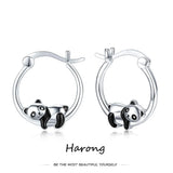 Silver Plated Panda Hoop Earrings for Women