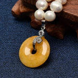 Orange Yellow Copper Coin Pendant & Milk Yellow Pearl Necklace