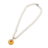 Orange Yellow Copper Coin Pendant & Milk Yellow Pearl Necklace