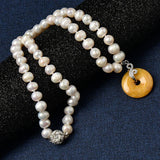 Orange Yellow Copper Coin Pendant & Milk Yellow Pearl Necklace