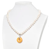 Orange Yellow Copper Coin Pendant & Milk Yellow Pearl Necklace