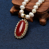 Saffron Oval Pendant with Pearls Necklace