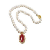 Saffron Oval Pendant with Pearls Necklace