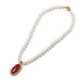 Saffron Oval Pendant with Pearls Necklace