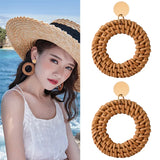 Hawaii Woman Geometric Rattan Weave Earrings Round Hexagon Drop Dangle Party