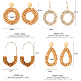 Hawaii Woman Geometric Rattan Weave Earrings Round Hexagon Drop Dangle Party