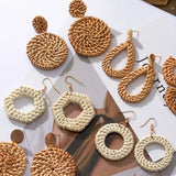 Hawaii Woman Geometric Rattan Weave Earrings Round Hexagon Drop Dangle Party