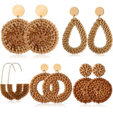 Hawaii Woman Geometric Rattan Weave Earrings Round Hexagon Drop Dangle Party
