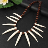 Hawaiian Wood Pearl Resin Pendant Necklace Shark Teeth Ula Nifo