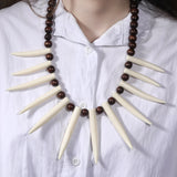 Hawaiian Wood Pearl Resin Pendant Necklace Shark Teeth Ula Nifo