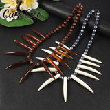 Hawaiian Wood Pearl Resin Pendant Necklace Shark Teeth Ula Nifo