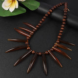 Hawaiian Wood Pearl Resin Pendant Necklace Shark Teeth Ula Nifo