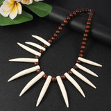 Hawaiian Wood Pearl Resin Pendant Necklace Shark Teeth Ula Nifo