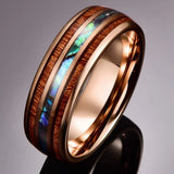 Hawaiian Koa Wood Tungsten Ring Abalone Shell Unisex Men Women