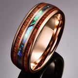 Hawaiian Koa Wood Tungsten Ring Abalone Shell Unisex Men Women