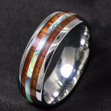 Hawaiian Koa Wood Tungsten Ring Abalone Shell Unisex Men Women