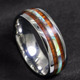 Hawaiian Koa Wood Tungsten Ring Abalone Shell Unisex Men Women