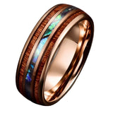 Hawaiian Koa Wood Tungsten Ring Abalone Shell Unisex Men Women