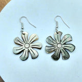 Hawaiian Natural Mother of Pearl Shell Tiare Carved Flower Earrings