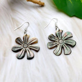 Hawaiian Natural Mother of Pearl Shell Tiare Carved Flower Earrings