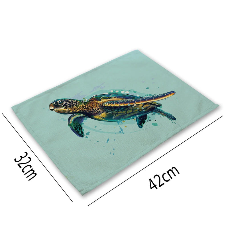 Hawaiian Sea Turtle Linen Placemat Insulated Table Setting