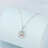 S925 Silver Necklace Lion Red Crystal Pendant Women Necklace