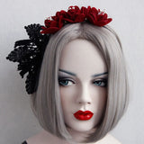 Gothic Style Flower Crown Headband Red Rose Lace Hair Accessory