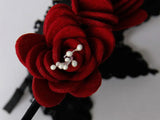 Gothic Style Flower Crown Headband Red Rose Lace Hair Accessory
