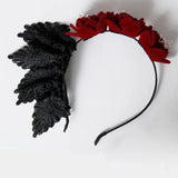 Gothic Style Flower Crown Headband Red Rose Lace Hair Accessory