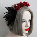 Gothic Style Flower Crown Headband Red Rose Lace Hair Accessory