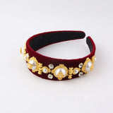 Velvet Pearl Rhinestone Hoop Headdress for Women