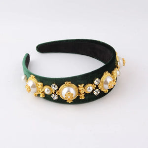 Velvet Pearl Rhinestone Hoop Headdress for Women