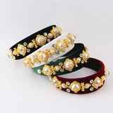 Velvet Pearl Rhinestone Hoop Headdress for Women