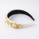 Velvet Pearl Rhinestone Hoop Headdress for Women