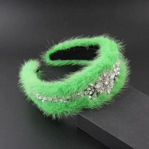 Mink Hair Rhinestone Flower Headband Winter Hair Clip