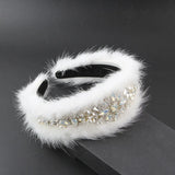 Mink Hair Rhinestone Flower Headband Winter Hair Clip