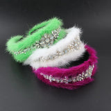 Mink Hair Rhinestone Flower Headband Winter Hair Clip