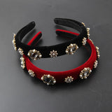 Flannel Rhinestone Pearl Flower Headband Ladies Hairpin