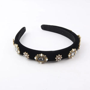 Flannel Inlaid Rhinestone Pearl Headband Hairpin